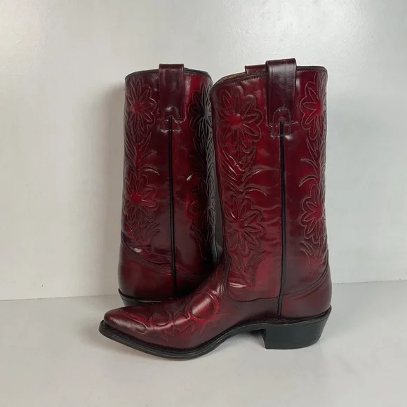 Vintage Texas Cranberry Floral Cowgirl Boots | USA Made | Patent | Women’s 7 M - Picture 13 of 16
